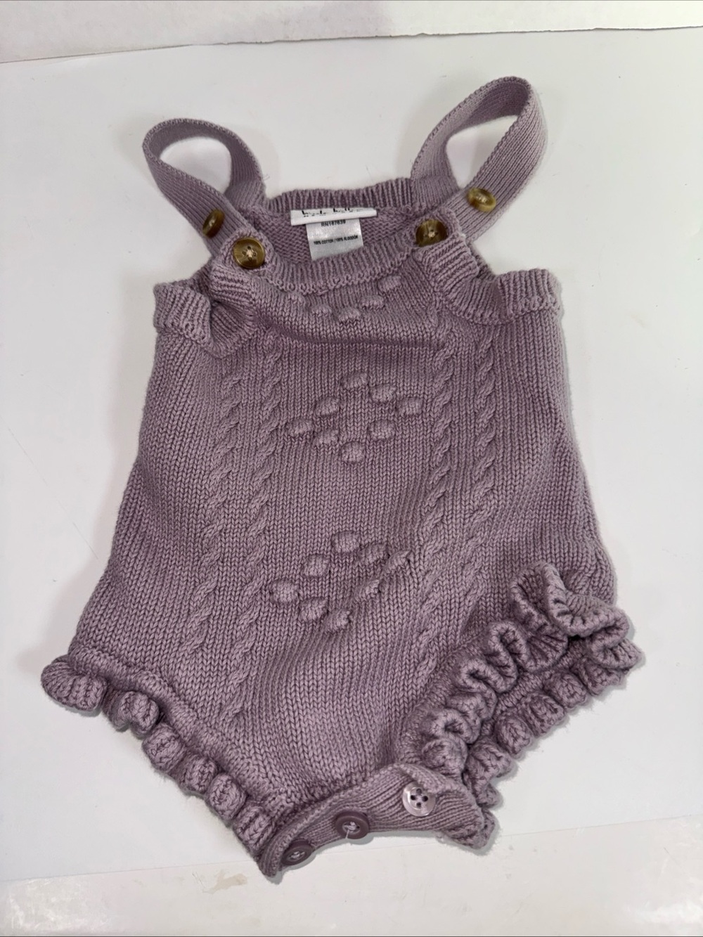 Knitted Lavender Baby Romper with Button Straps